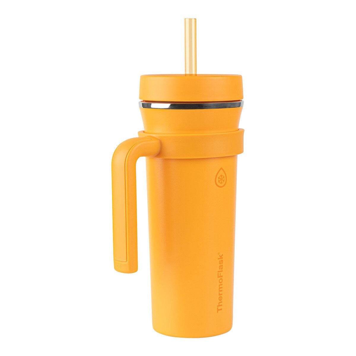 ThermoFlask 不鏽鋼吸管隨行杯附提把 950毫升 X 2件組 橘 + 粉