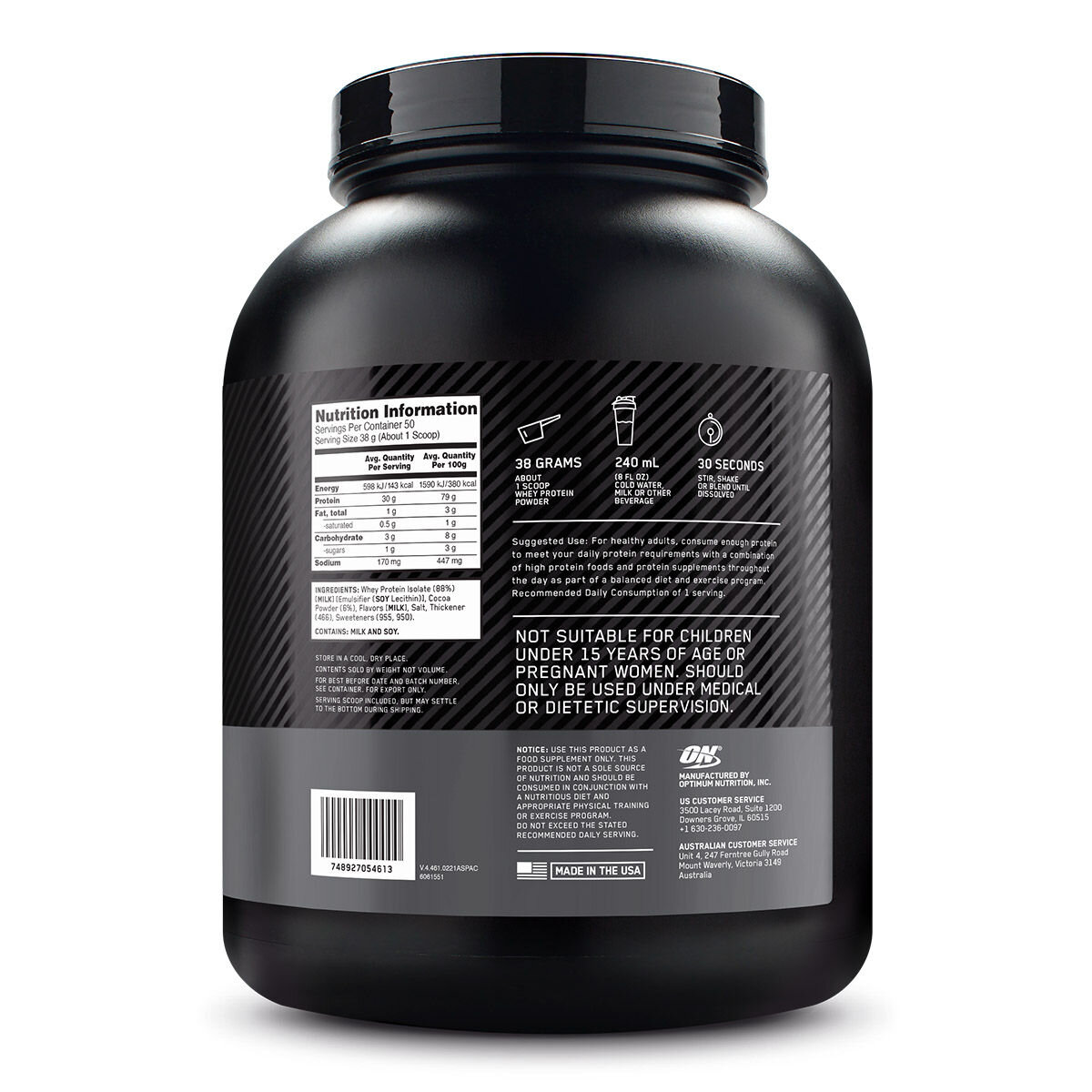 Optimum Nutrition 分離乳清蛋白粉 巧克力奶昔 1.9公斤