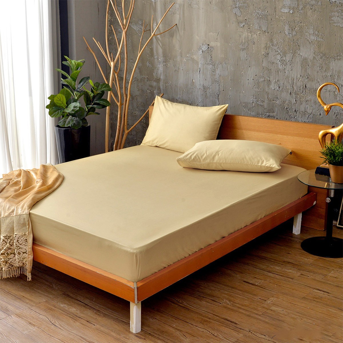 La Belle 雙人特大 200織純棉素色床包枕套 3件組 180公分 X 210公分