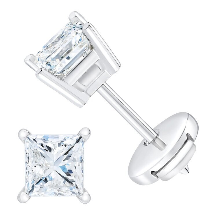 1.40克拉 14K白K金 公主方形鑽石耳環 VS2/I