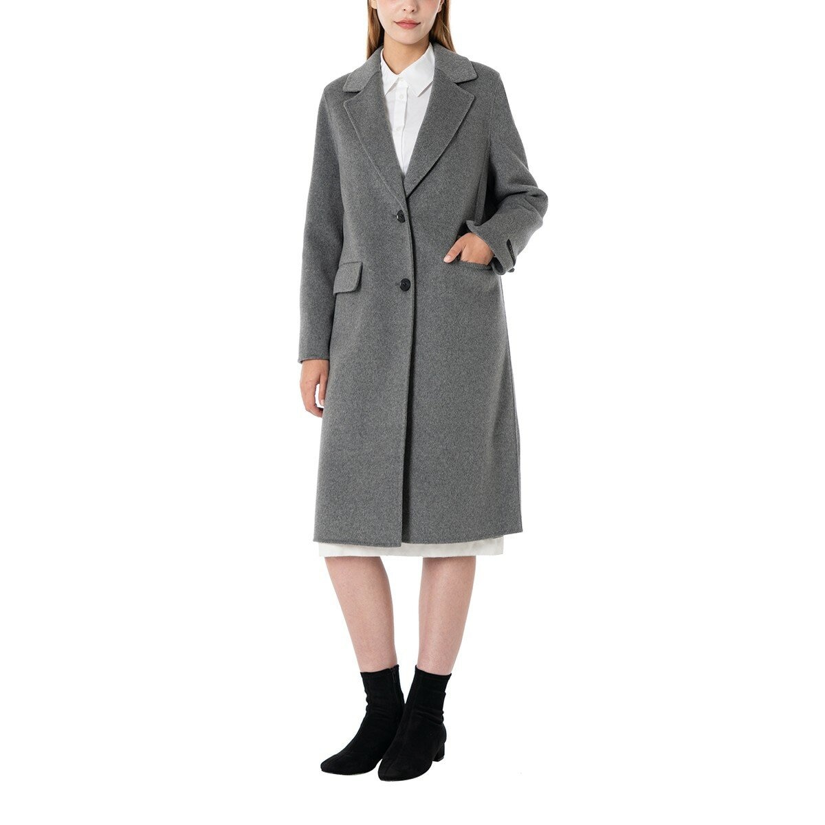 Visit In Ny 韓版女鵝絨內裡羊毛大衣 灰藍 Visit In Ny 韓版女鵝絨內裡羊毛大衣 灰藍