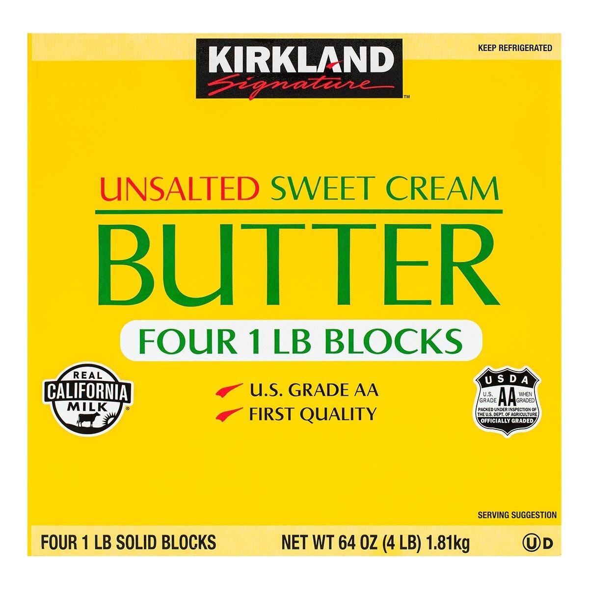 Kirkland Signature Unsalted Butter 1.81 kg X 6-Pack X 14-Case