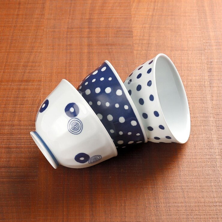 西海輕量波佐見燒藍丸紋湯麵碗 X 3件組