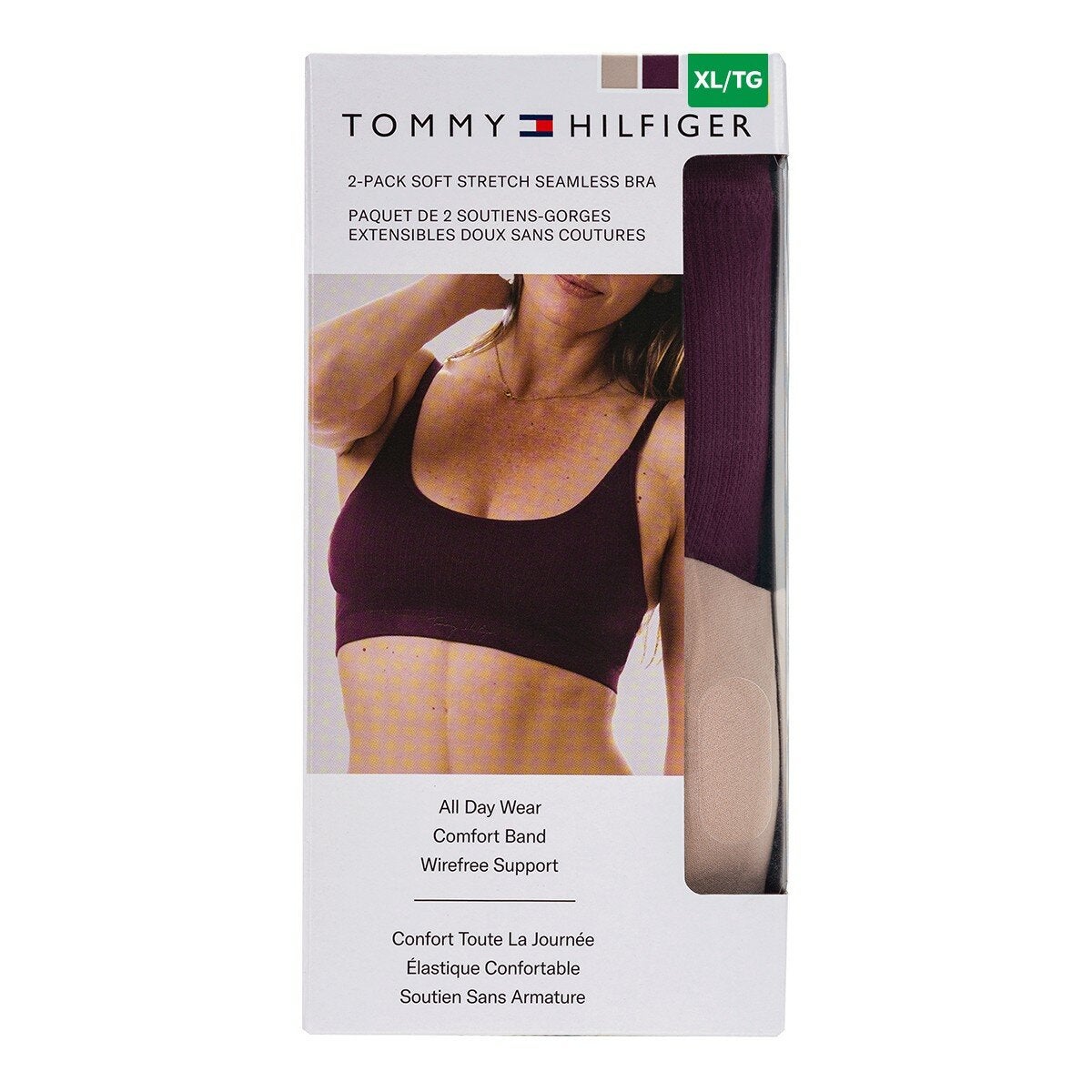 Tommy Hilfiger บราไร้โครงหญิง แพ็ค 2 ชิ้น XL เนื้อ+ม่วง