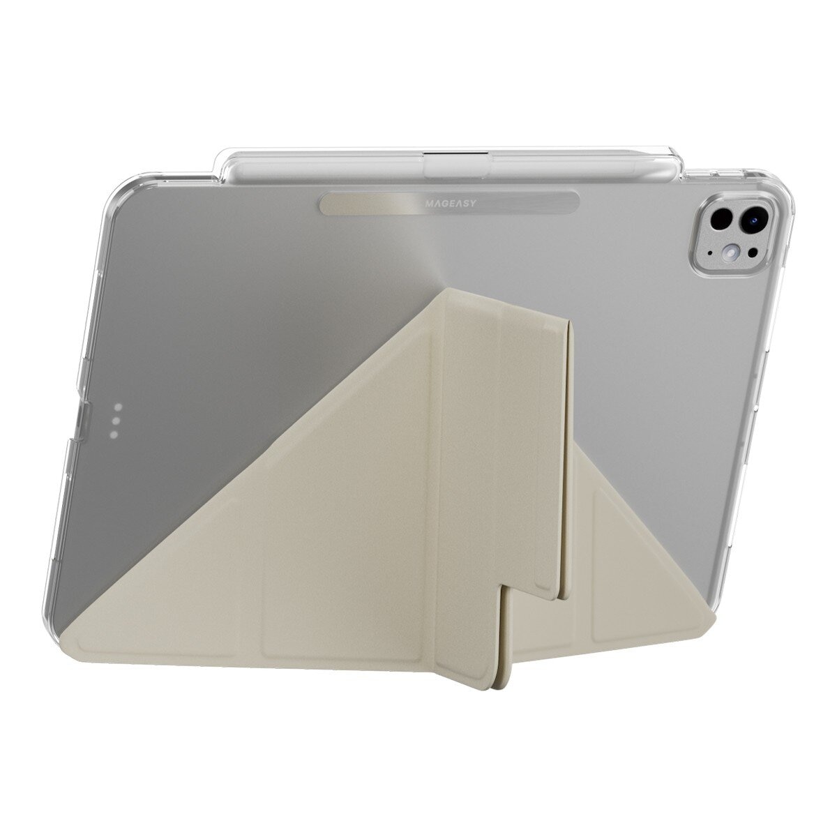 MAGEASY Facet 全方位支架透明背蓋保護套 (筆槽款) 適用於 2024 iPad Pro 11吋 星光白