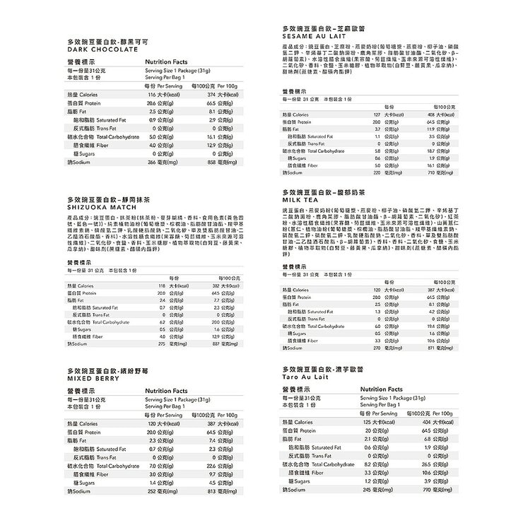 Body Goals 全素多效豌豆蛋白飲組合31公克 X 60入 (醇黑可可 / 芝麻歐蕾 / 馥郁奶茶 / 靜岡抹茶 / 濃芋歐蕾 / 繽紛野莓)