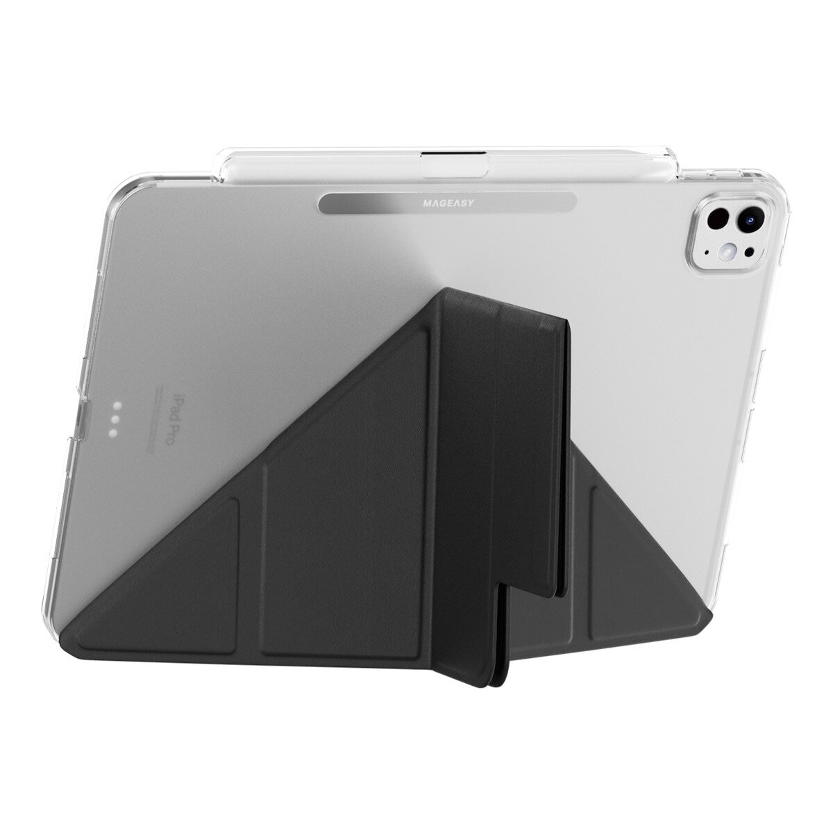 MAGEASY Facet 全方位支架透明背蓋保護套 (筆槽款) 適用於 2024 iPad Pro 11吋 黑