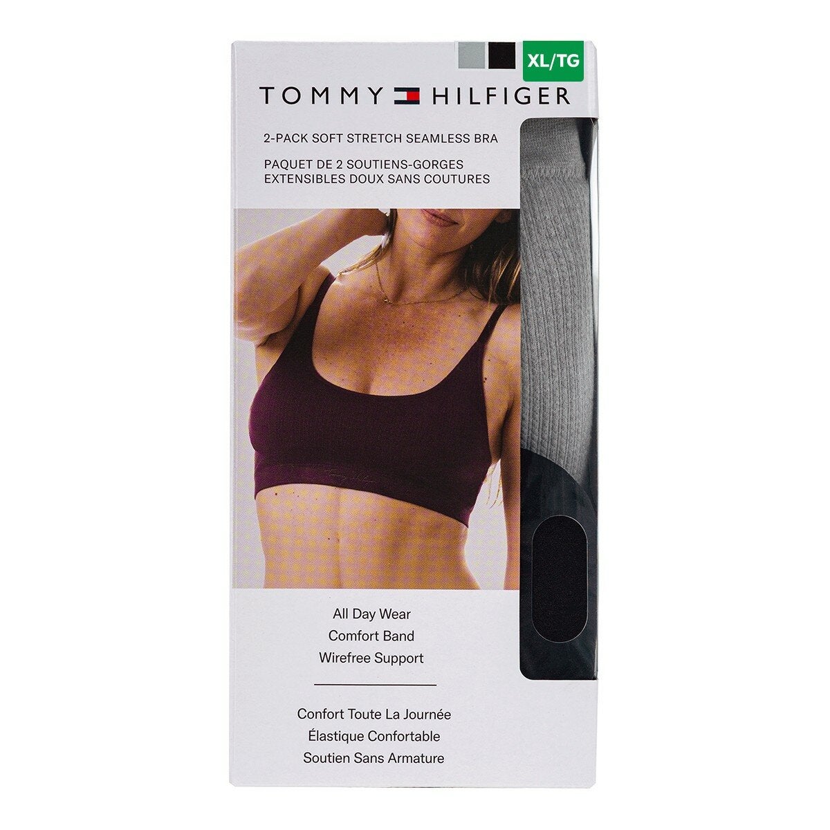 Tommy Hilfiger Women's Wire-free Bra 2-pack XL Black+Gray