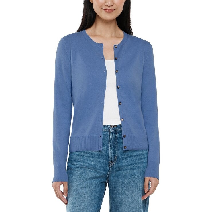GAP 女圓領長袖開襟衫 藍 GAP 女圓領長袖開襟衫 藍