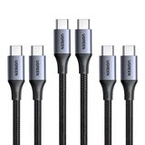 綠聯 Type-C 對 Type-C 240W 5A 安全超快充傳輸線 鋁合金編織 深空灰 (2公尺) 3件組