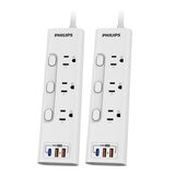 飛利浦 3開3插 2USB + TypeC PD30W 延長線 1.8米 2入組