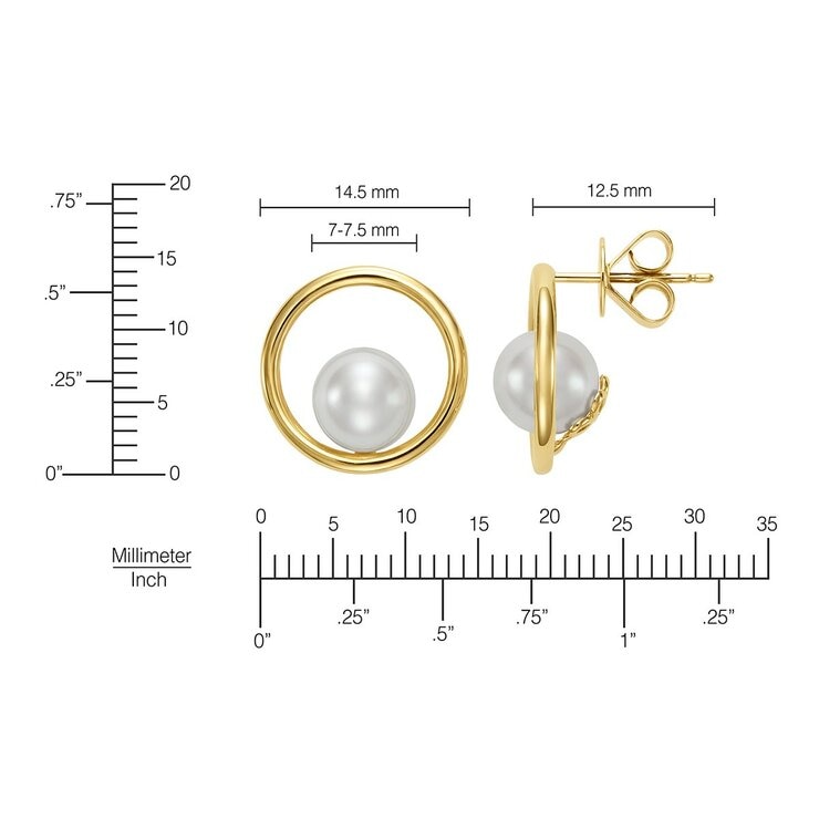 淡水珍珠耳環 14K黃K金 7公釐-7.5公釐