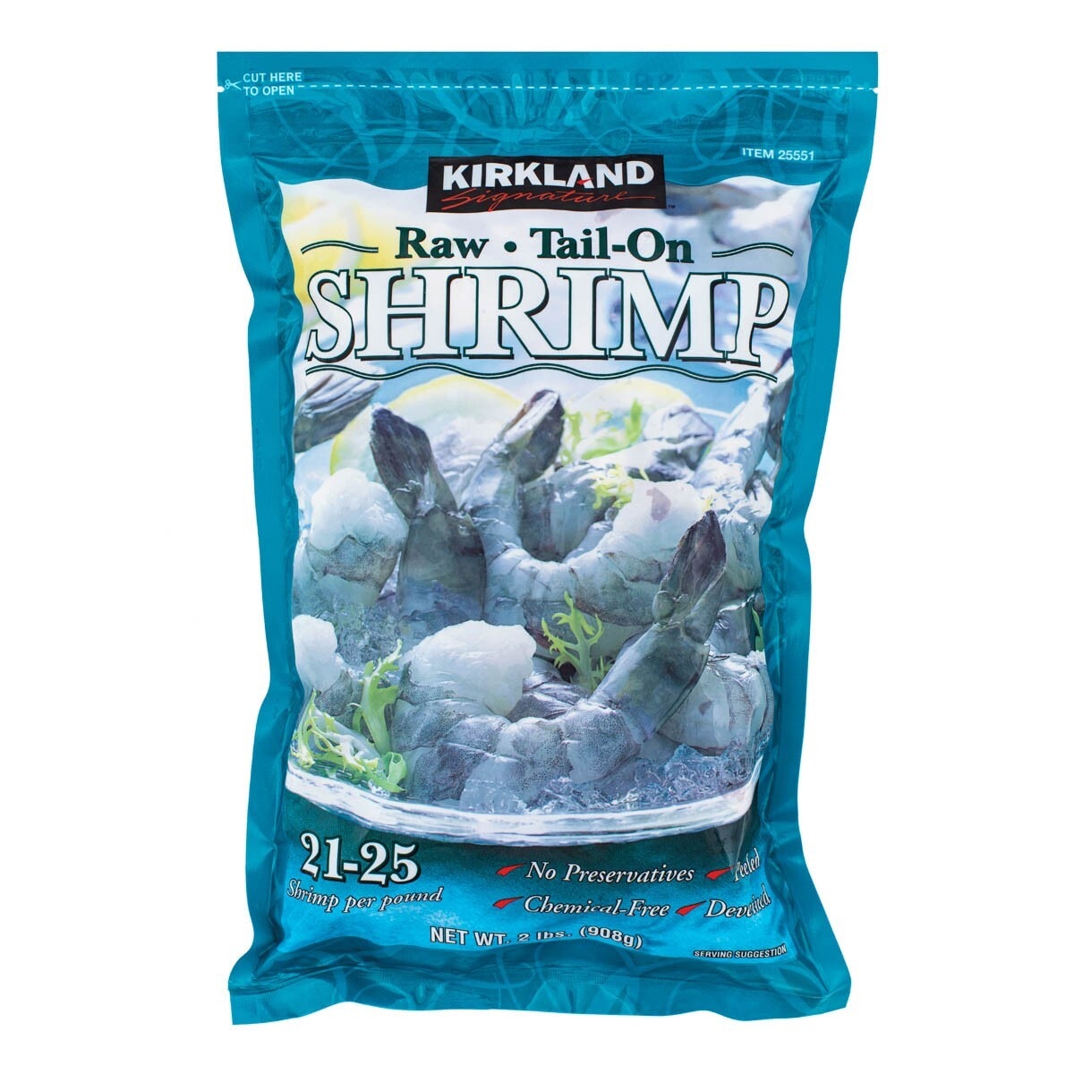 Kirkland Signature 科克蘭冷凍養殖帶尾超大生蝦仁908公克 21 25隻 磅 Costco 好市多