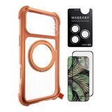 MAGEASY Odyssey Stand M 超軍規防摔磁吸支架手機殼 iPhone 17 Pro Max(珊瑚) + 鏡頭保護貼Lenz 鈦合金(鈦白) + Vetro 9H 鋼化玻璃保護膜