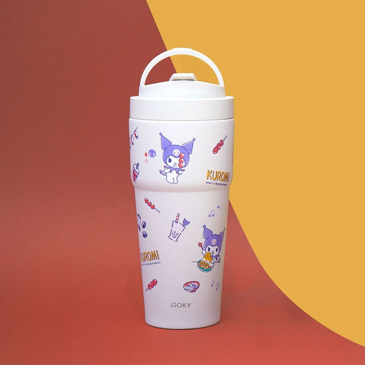 WOKY 沃廚 X 三麗鷗 渾圓杯鈦陶瓷保冷保溫杯 770毫升 X 2件組 Hello Kitty 經典黑 + 酷洛米 探索台灣味