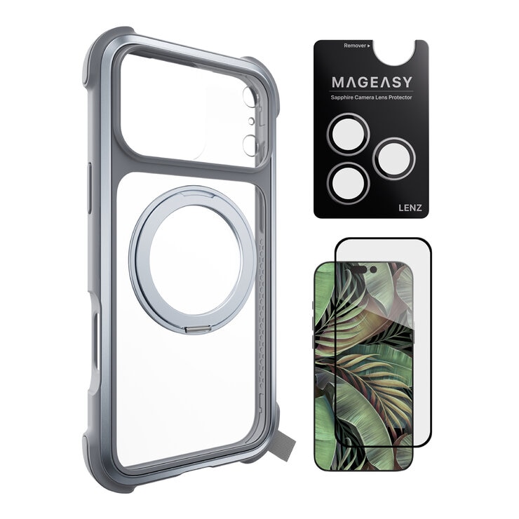 MAGEASY Odyssey Stand M 超軍規防摔磁吸支架手機殼 iPhone 17 Pro Max(迷霧) + 鏡頭保護貼Lenz(白色) + Vetro 9H 鋼化玻璃保護膜 MAGEASY Odyssey Stand M 超軍規防摔磁吸支架手機殼 iPhone 17 Pro Max(迷霧) + 鏡頭保護貼Lenz(白色) + Vetro 9H 鋼化玻璃保護膜