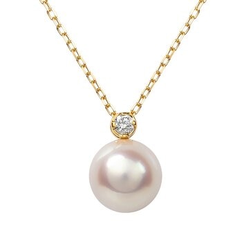 Tokyo Pearl 18K黃K金 8.0公釐 - 8.5公釐 Akoya 珍珠鑽石項鍊