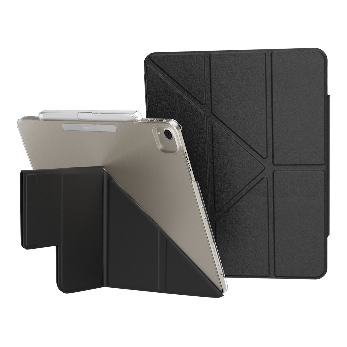 MAGEASY Facet 全方位支架透明背蓋保護套 (筆槽款) 適用於 2025 / M3 - 2024/ M2 iPad Air 13吋 & 2022 - 2020 iPad Pro 12.9吋 黑
