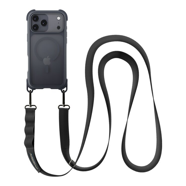 MAGEASY Odyssey Strap M 超軍規防摔掛繩手機殼 iPhone 17 Pro Max(皮革午夜/沉穩黑) + 鏡頭保護貼Lenz(白色) + Vetro 9H 鋼化玻璃保護膜