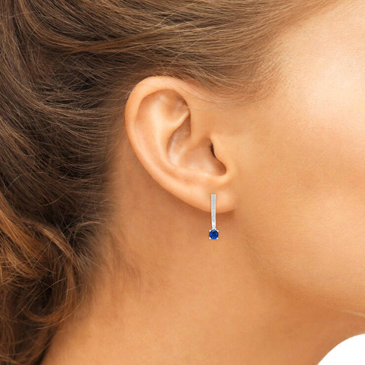 0.09克拉 14K白K金 藍寶石鑽石耳環 VS2/I - 1663555