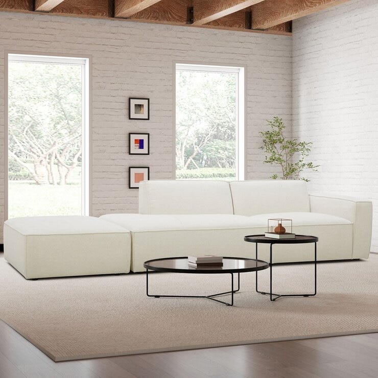 Aiden & Ivy 布面可移動式沙發附腳凳 米