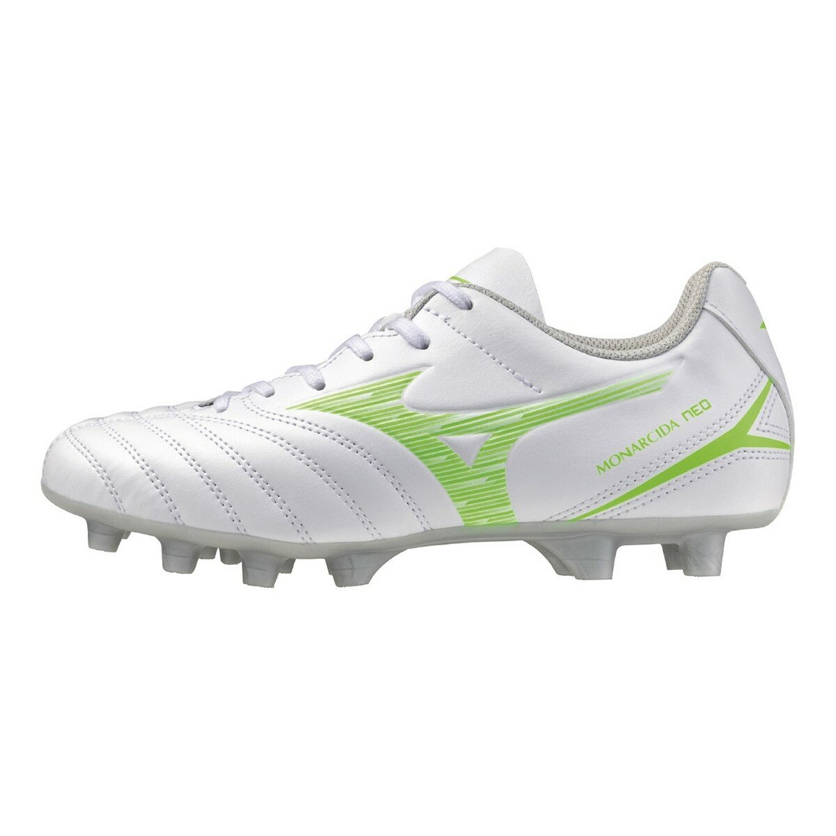 Mizuno 兒童足球鞋 MONARCIDA NEO lll SELECT Jr P1GB252537 白+綠 24公分