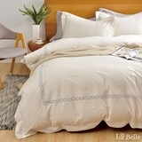 La Belle 雙人特大 300織純棉刺繡被套床包 4件組 180公分 X 210公分 白