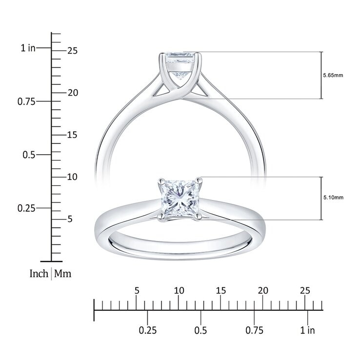 0.50 克拉 18K白K金 方形鑽石戒指 VS2/I