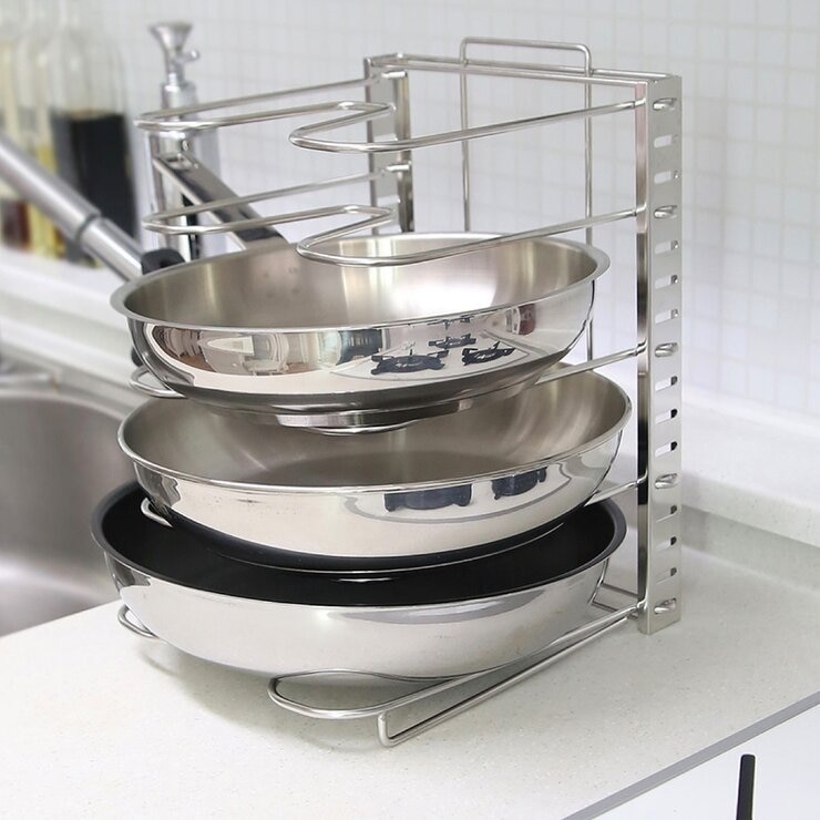 4BNK 不鏽鋼可調式鍋具蓋收納架