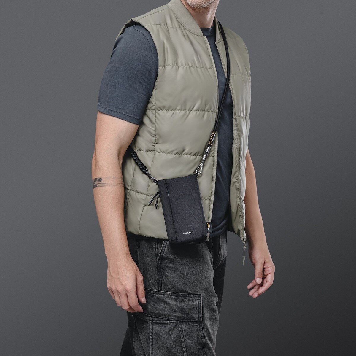 MAGEASY Phone Sacoche (Cordura) 手機掛繩隨行包 + 8.3mm掛繩 石墨黑+沉穩黑掛繩