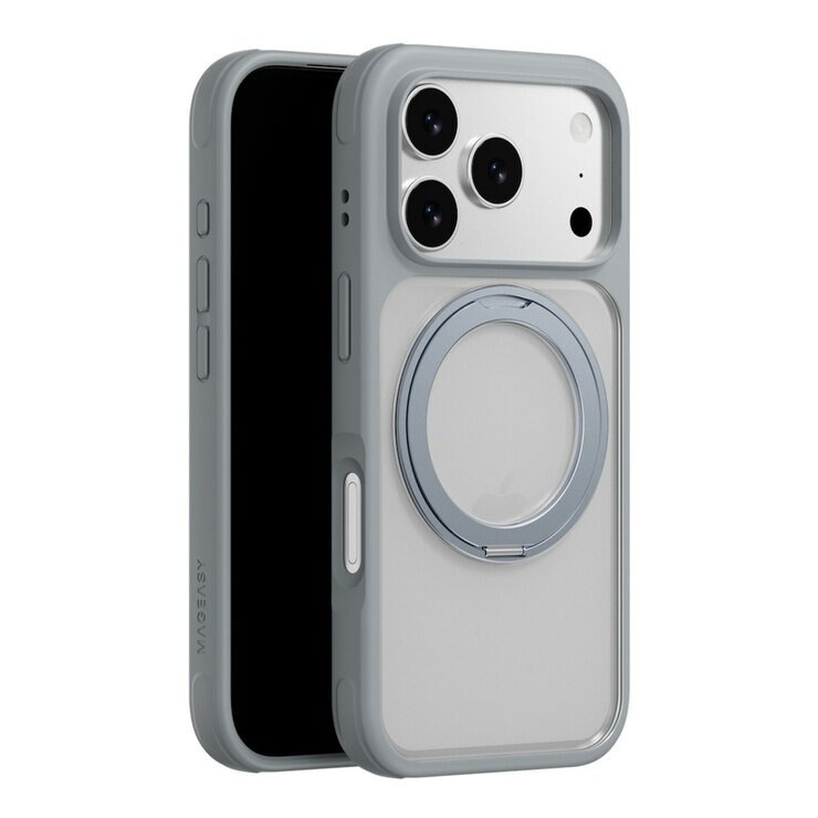 MAGEASY MagStand 360 M 磁吸旋轉支架防摔手機殼 iPhone 17 Pro(迷霧) + 鏡頭保護貼Lenz 鈦合金(鈦白) + Vetro 9H 鋼化玻璃保護膜