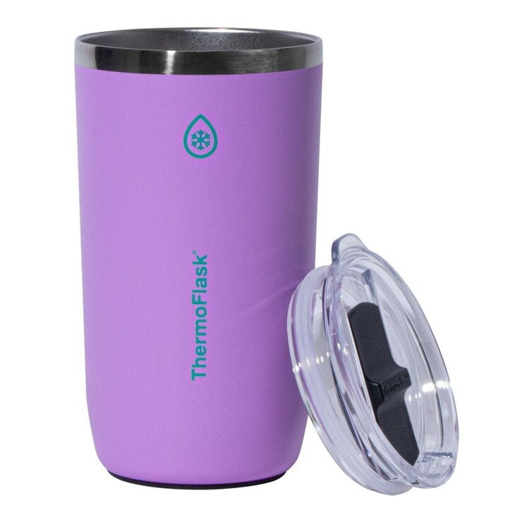 ThermoFlask 不鏽鋼保冷保溫馬克杯 474毫升 + 355毫升 紫 + 綠