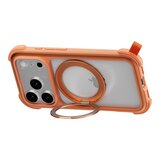 MAGEASY Odyssey Stand M 超軍規防摔磁吸支架手機殼 iPhone 17 Pro(珊瑚) + 鏡頭保護貼Lenz(午夜) + Vetro 9H 鋼化玻璃保護膜