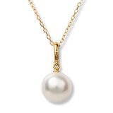 Tokyo Pearl 18K黃K金 8.5公釐 - 9.0公釐 Akoya 珍珠鑽石項鍊