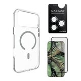 MAGEASY Bright M 不發黃軍規磁吸透明殼 iPhone 17 Pro Max(迷霧磁圈) + 鏡頭保護貼Lenz鈦合金(迷霧鈦) + Vetro 9H 鋼化玻璃保護膜