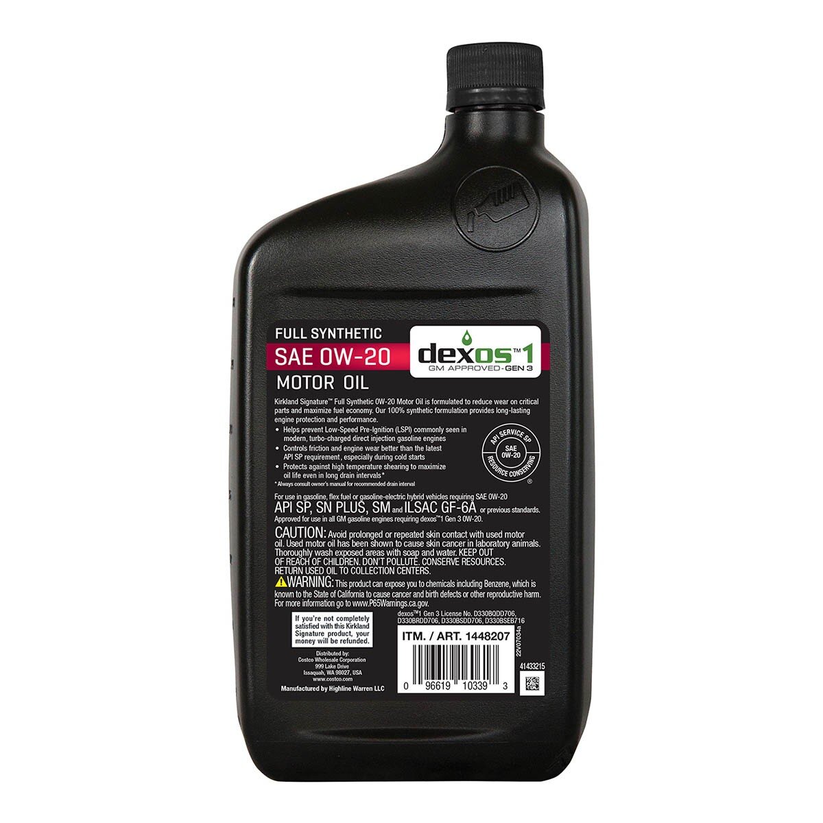 Kirkland Signature 科克蘭 全合成機油 0W-20 946毫升 X 6入