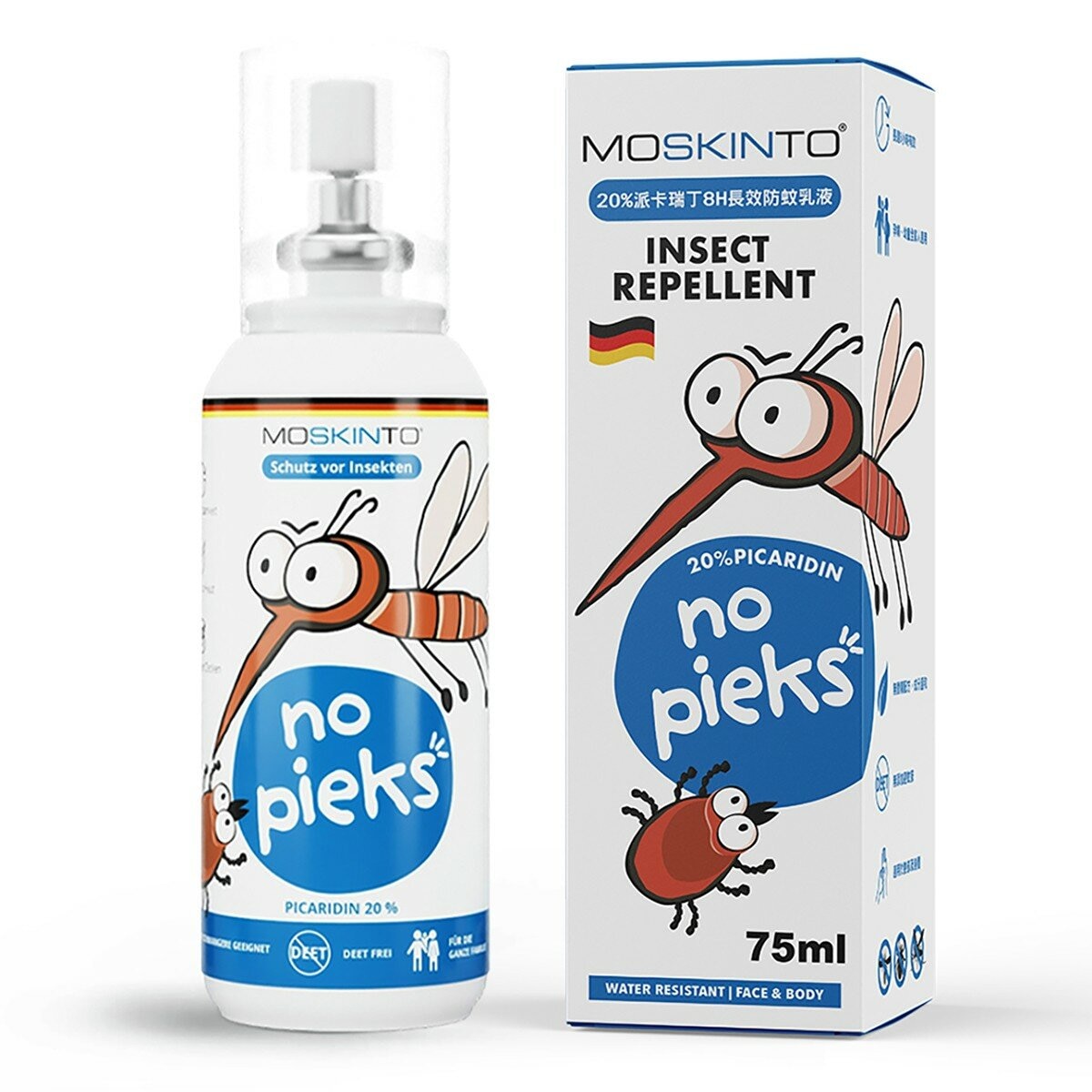MOSKINTO 防蚊組 20% Picaridin 防蚊乳液 75毫升 X 2入 + 24片貼布 X 1入 MOSKINTO 防蚊組 20% Picaridin 防蚊乳液 75毫升 X 2入 + 24片貼布 X 1入