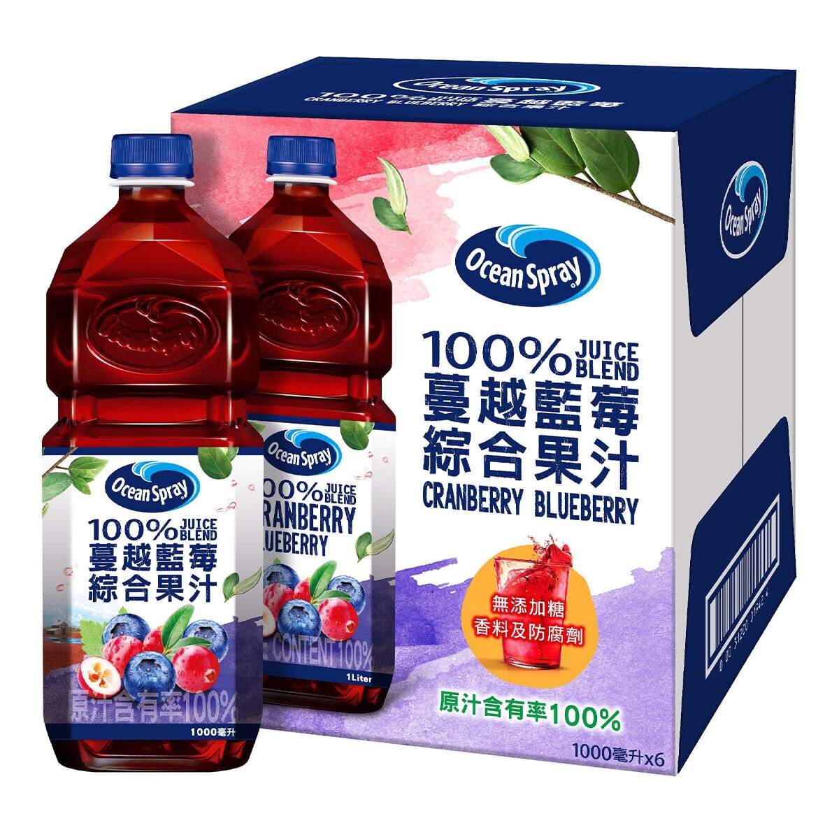 Ocean Spray 100% 蔓越莓藍莓綜合果汁 1 公升 X 6入