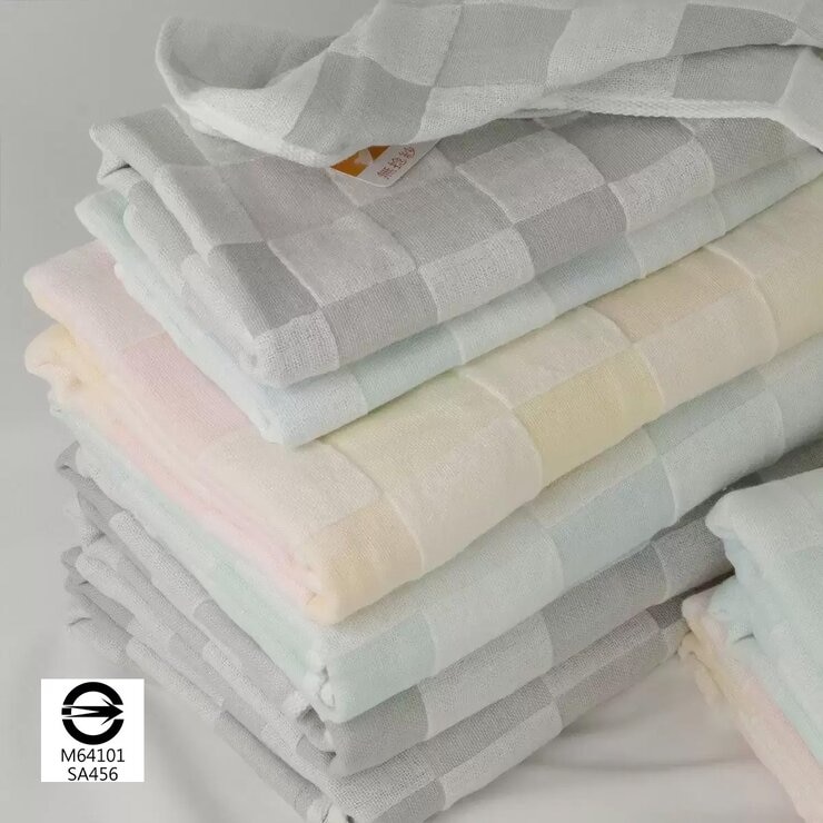 Gemini 彩色方格雙層紗布浴巾 2入組 65公分 X 137公分 粉 / 黃 + 藍