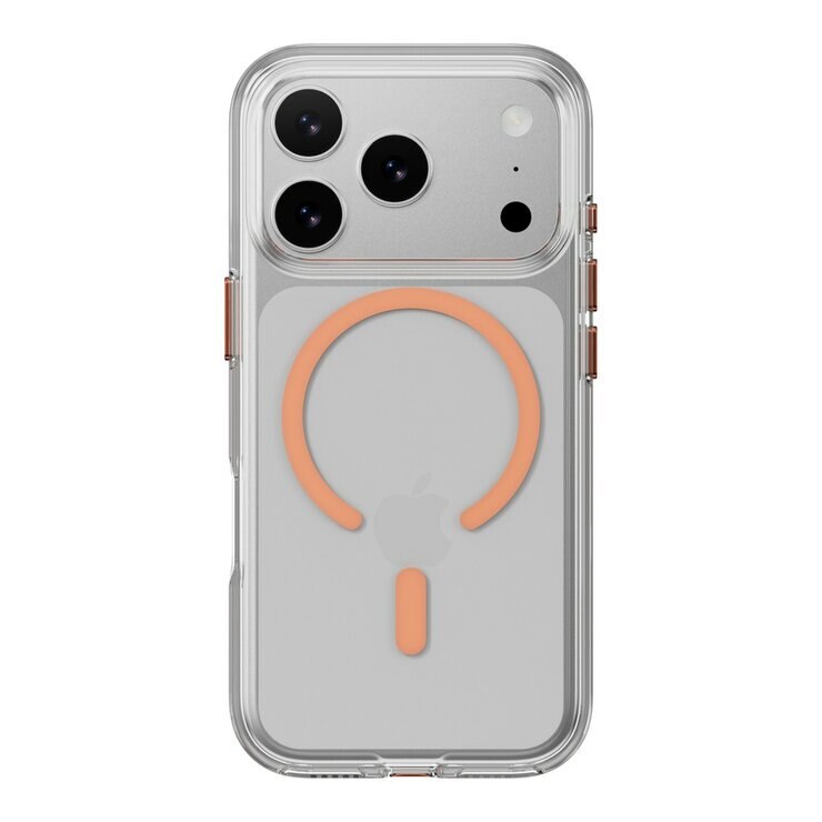 MAGEASY Bright M 不發黃軍規磁吸透明殼 iPhone 17 Pro(珊瑚磁圈) + 鏡頭保護貼Lenz(白色) + Vetro 9H 鋼化玻璃保護膜