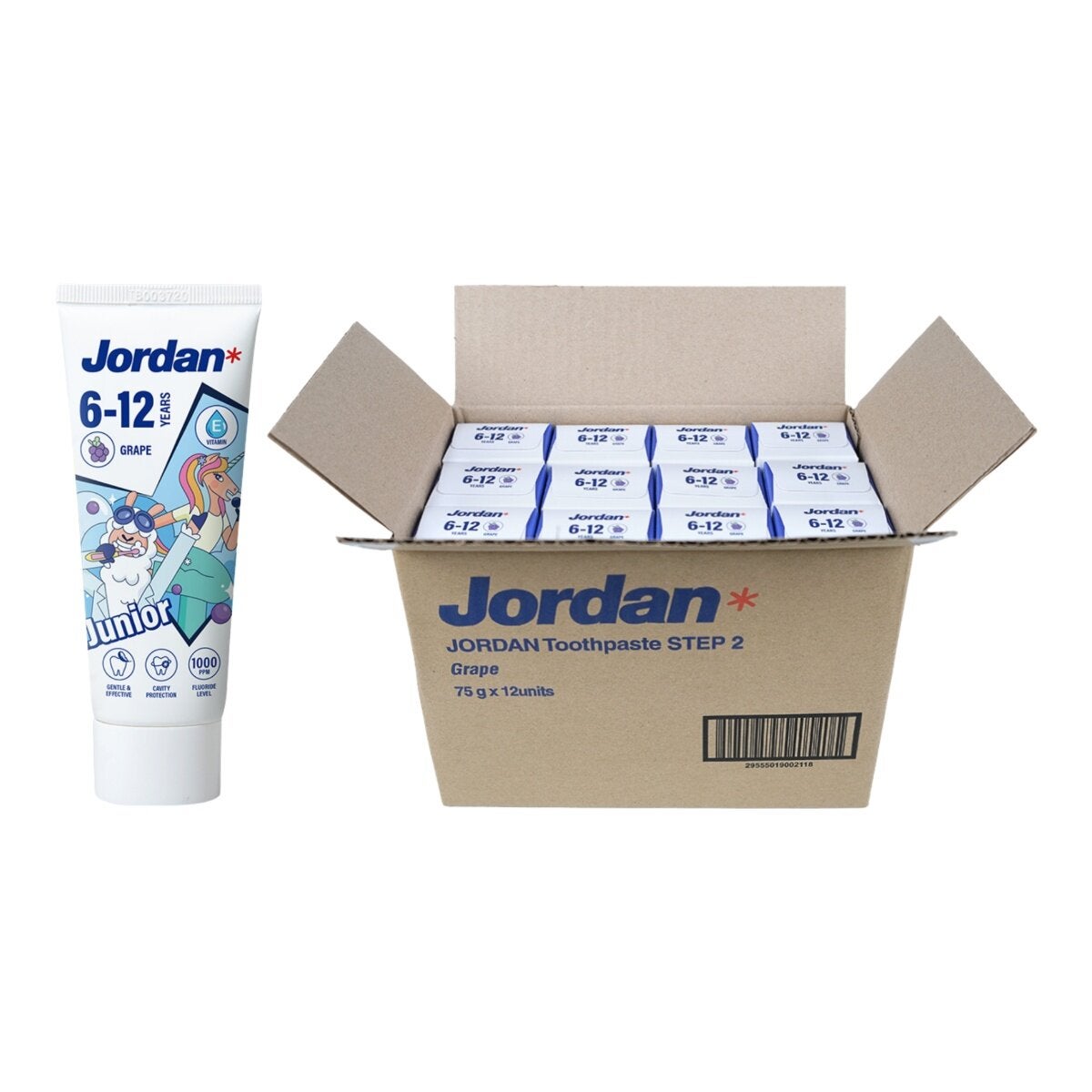 Jordan 6-12歲 兒童分齡含氟牙膏 含氟1000ppm 葡萄口味 75公克 X 12入