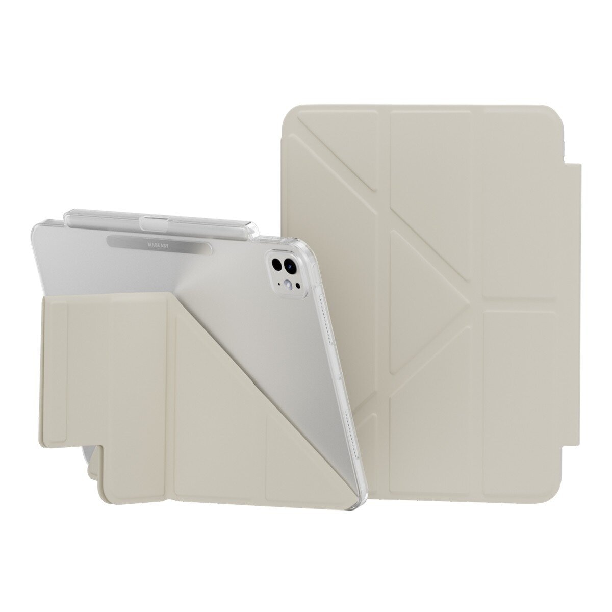 MAGEASY Facet 全方位支架透明背蓋保護套 (筆槽款) 適用於 2024 iPad Pro 11吋 星光白