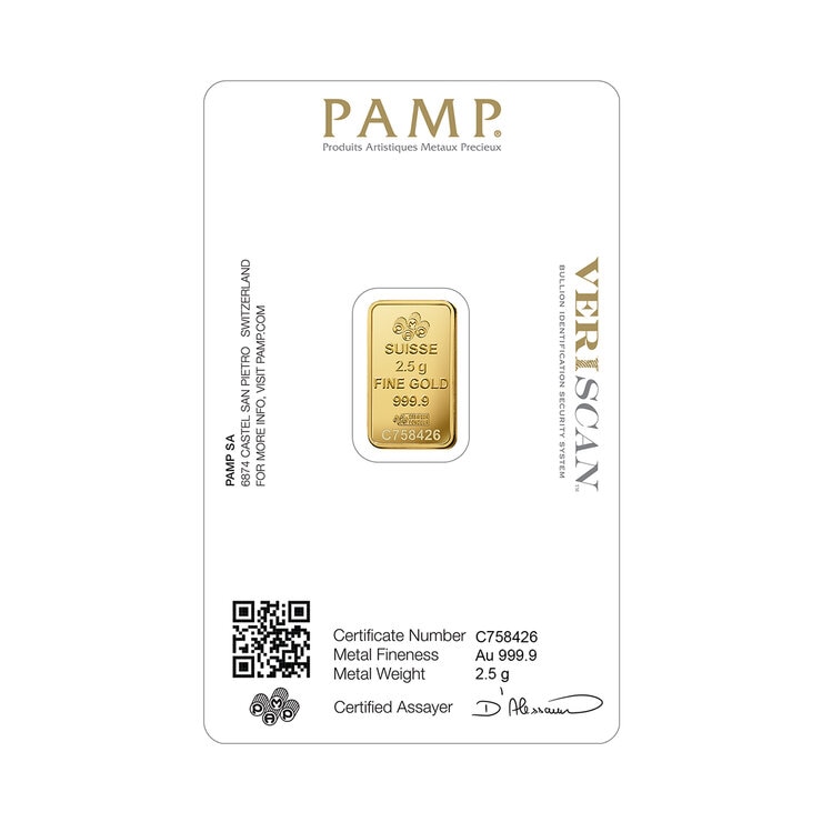 PAMP 財富女神 黃金條塊 999.9純金 2.5公克