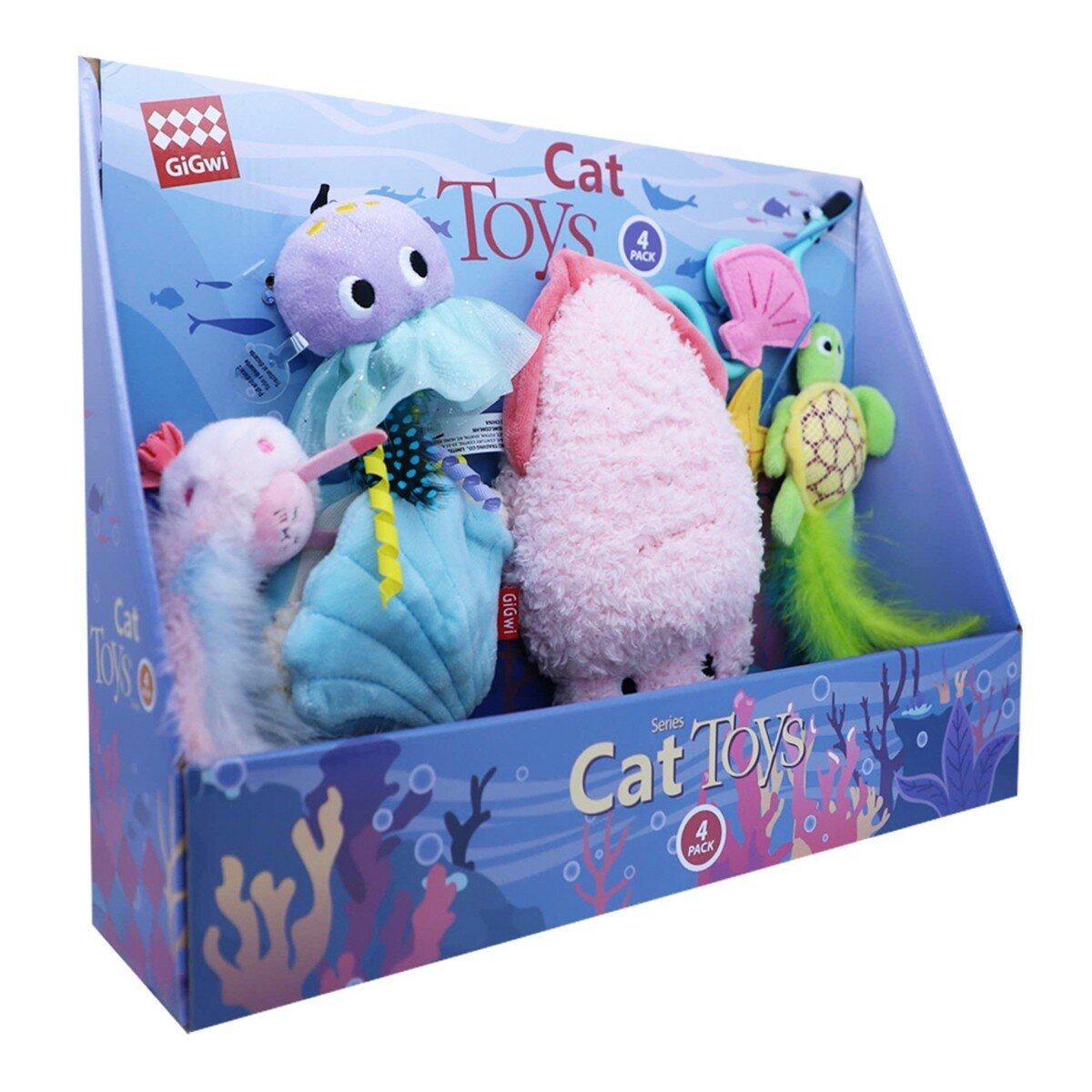 Gigwi 海洋風寵物貓玩具 4 入組 Gigwi 海洋風寵物貓玩具 4 入組