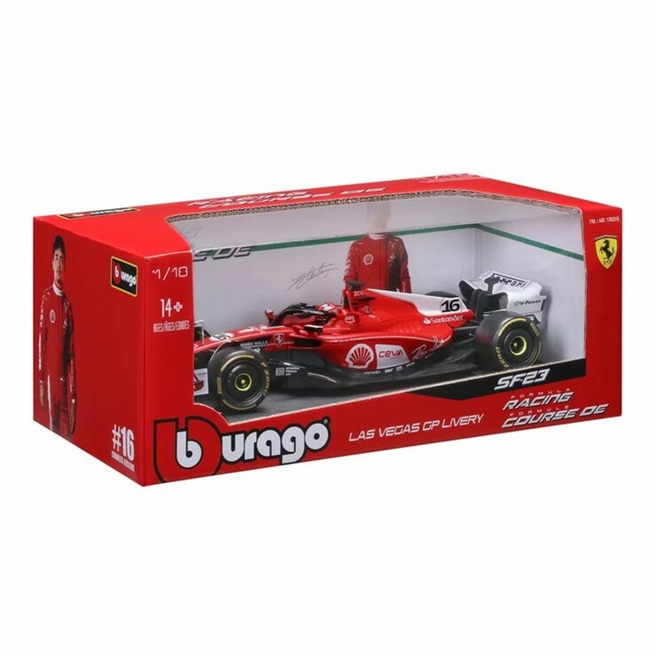 Bburago 1:18 賽車模型 Ferrari SF-23 (#16 Charles Leclerc , 含頭盔)拉斯維加斯塗裝 消光紅 / 14歲以上 Bburago 1:18 賽車模型 Ferrari SF-23 (#16 Charles Leclerc , 含頭盔)拉斯維加斯塗裝 消光紅 / 14歲以上