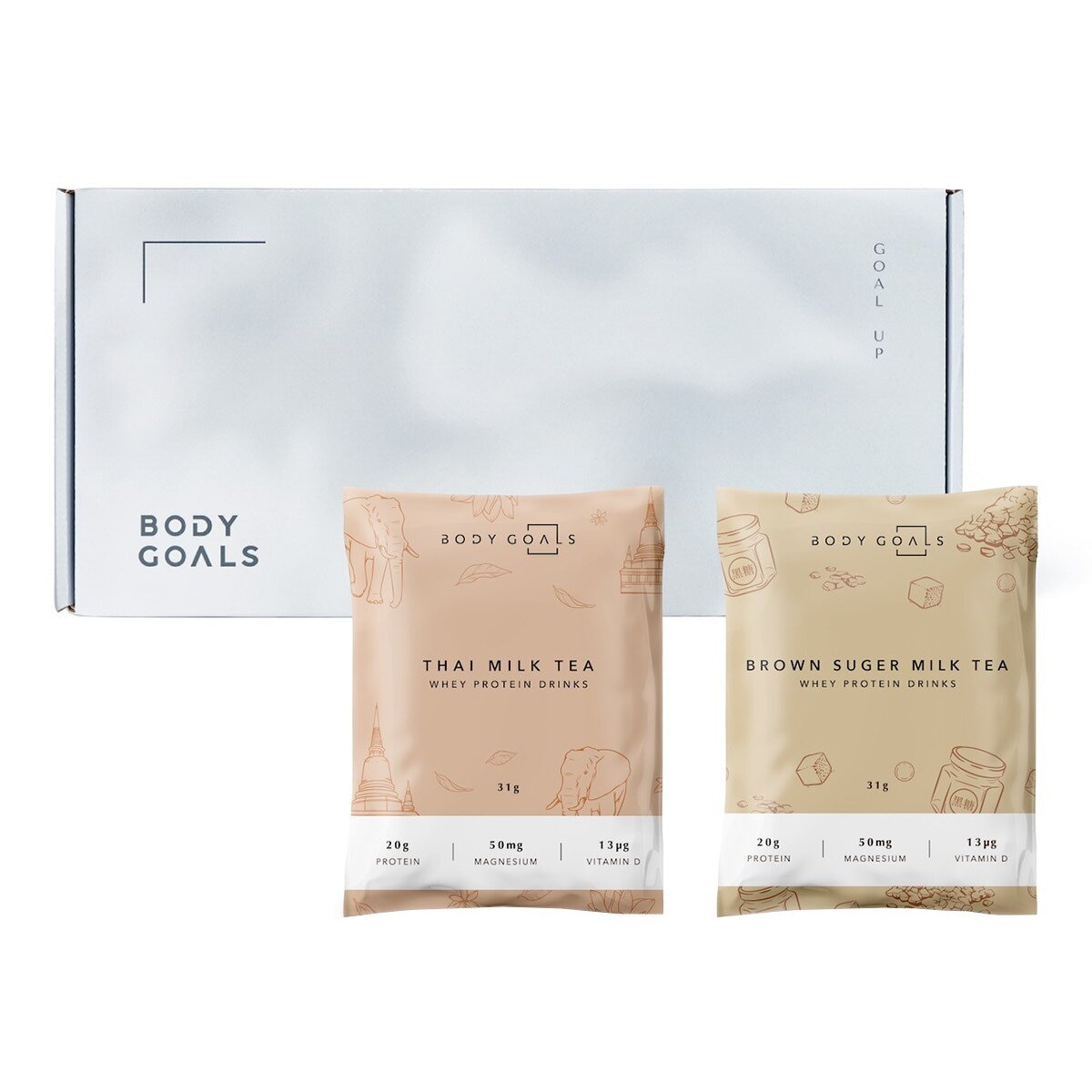 Body Goals 乳清蛋白飲組合 31公克 X 60入 (泰泰奶茶 / 黑糖奶茶)