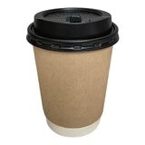 牛皮雙層紙杯 236毫升 X 1000入 + 熱杯蓋 (黑) 236毫升 X 1000入