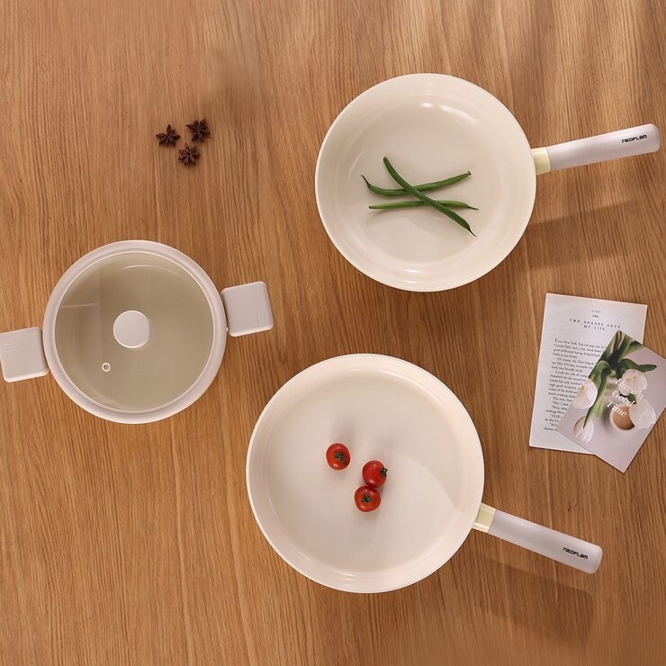 Neoflam 陶瓷不沾塗層鍋具 含玻璃上蓋 4件組 黃