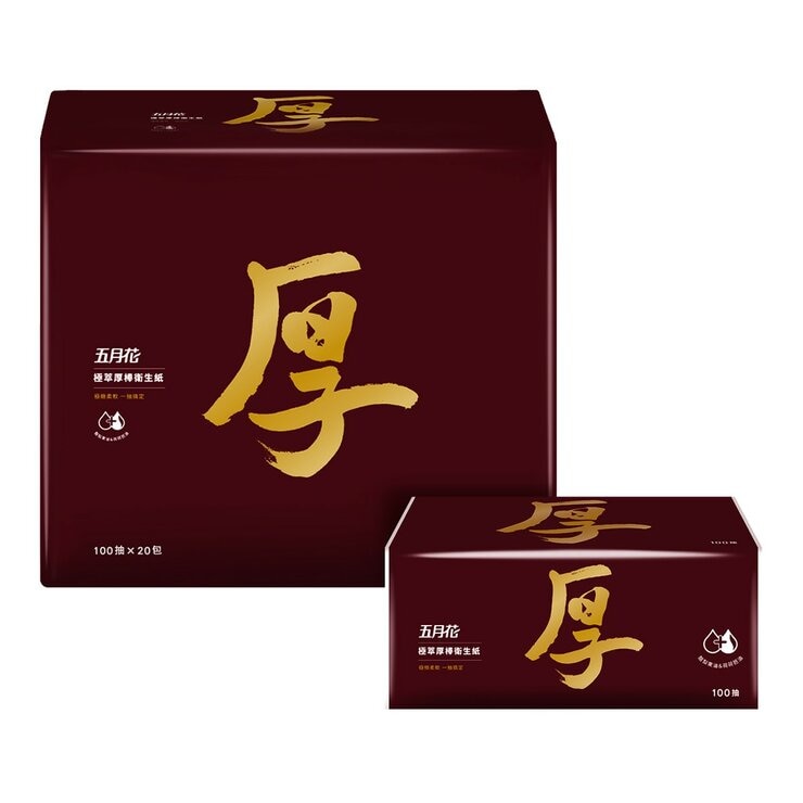 五月花 極萃厚棒抽取式衛生紙 100抽 X 60入