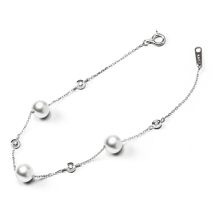 Tokyo Pearl 18K白K金 6.0公釐 - 6.5公釐 Akoya 珍珠鑽石手環 - 153113